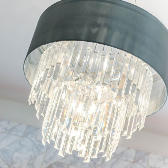 Där Lighting Halle 6 Light Pendant Grey Shade & Crystal