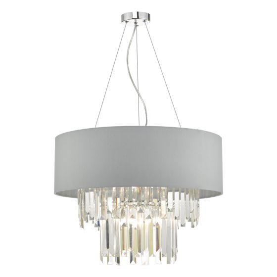 där lighting Halle 6 Light Pendant Grey Shade & Crystal