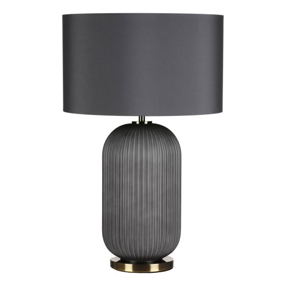 Där Lighting Helicon Table Lamp Grey Ribbed Glass And Antique Brass With Shade