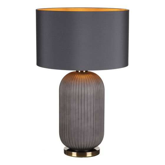 Där Lighting Helicon Table Lamp Grey Ribbed Glass And Antique Brass With Shade