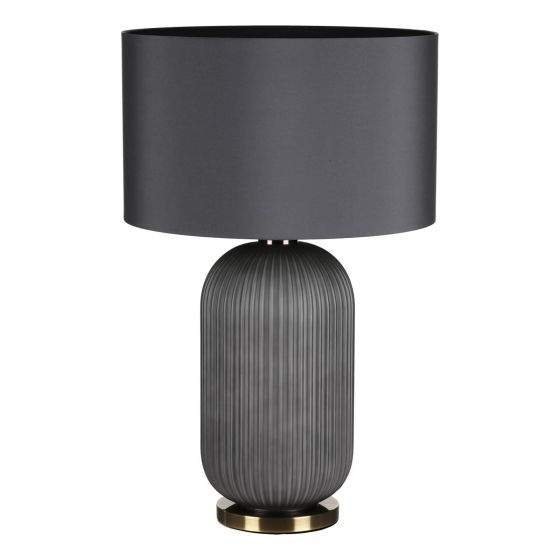 Där Lighting Helicon Table Lamp Grey Ribbed Glass And Antique Brass With Shade
