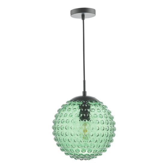 Där Lighting Hobnail Pendant Matt Black & Green Glass