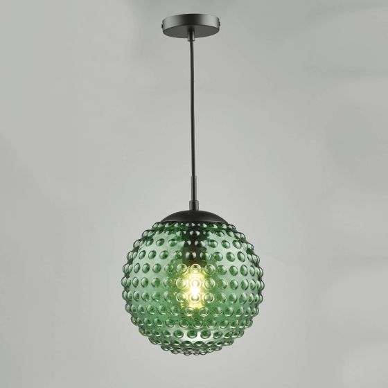 Där Lighting Hobnail Pendant Matt Black & Green Glass