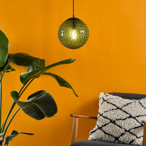 Där Lighting Hobnail Pendant Matt Black & Green Glass