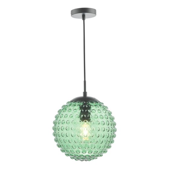 där lighting Hobnail Pendant Matt Black & Green Glass