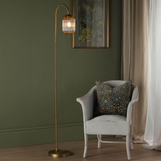 Där Lighting Idra Floor Lamp Aged Bronze And Champagne Ribbed Glass