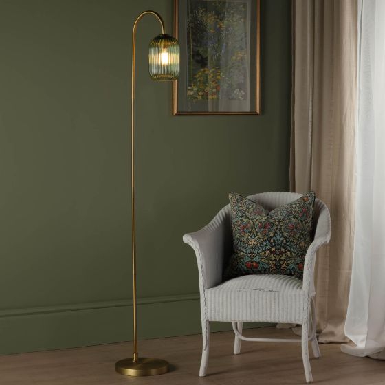 Där Lighting Idra Floor Lamp Aged Bronze And Green Ribbed Glass