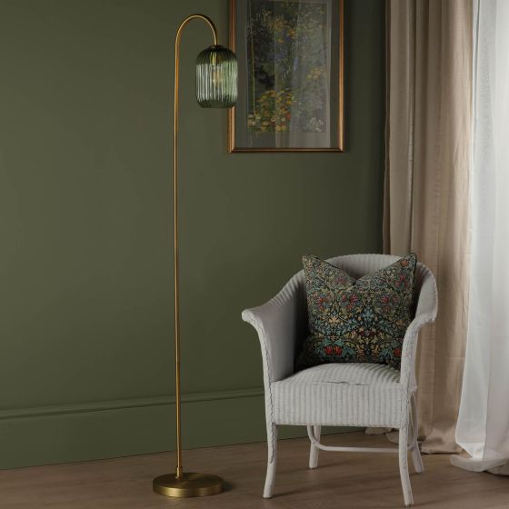 Där Lighting Idra Floor Lamp Aged Bronze And Green Ribbed Glass