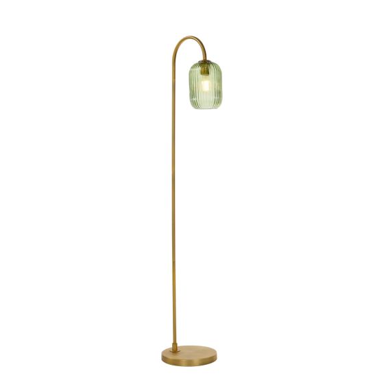 där lighting Idra Floor Lamp Aged Bronze and Green Ribbed Glass