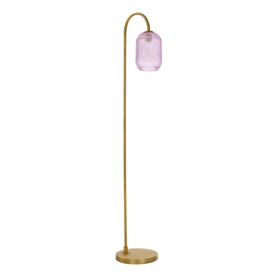 Där Lighting Idra Floor Lamp Aged Bronze And Pink Ribbed Glass