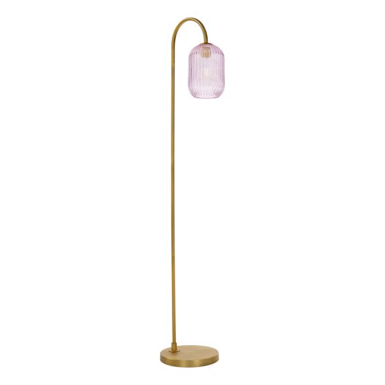 där lighting Idra Floor Lamp Aged Bronze and Pink Ribbed Glass