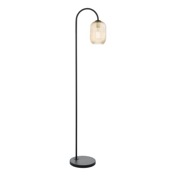 Där Lighting Idra Floor Lamp Matt Black And Champagne Ribbed Glass