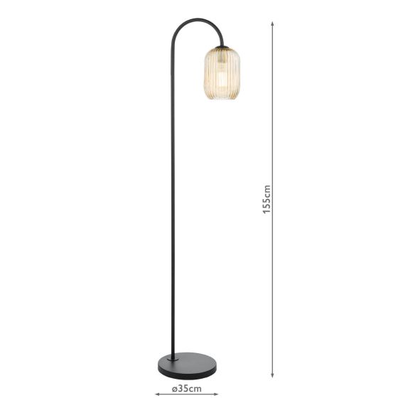 Där Lighting Idra Floor Lamp Matt Black And Champagne Ribbed Glass