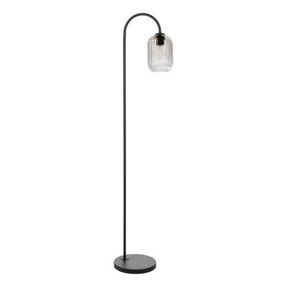 Där Lighting Idra Floor Lamp Matt Black And Ribbed Glass