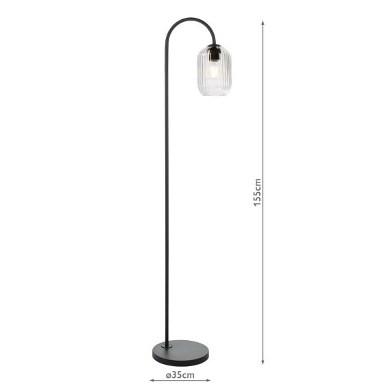 Där Lighting Idra Floor Lamp Matt Black And Ribbed Glass