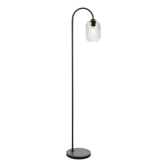 där lighting Idra Floor Lamp Matt Black and Ribbed Glass