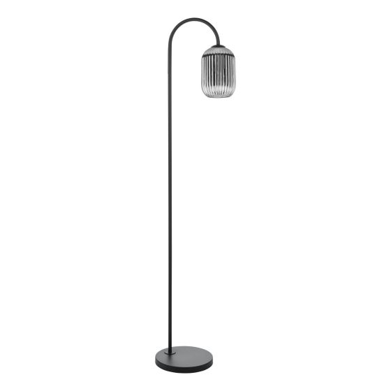 Där Lighting Idra Floor Lamp Matt Black And Smoked Ribbed Glass