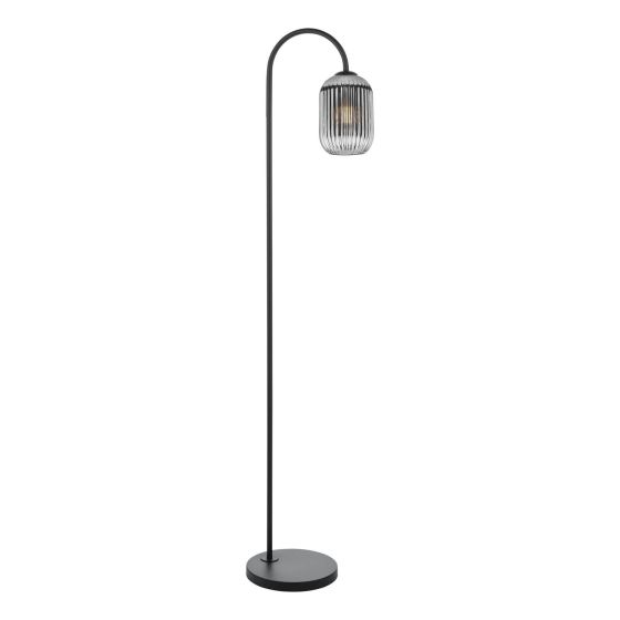 där lighting Idra Floor Lamp Matt Black and Smoked Ribbed Glass