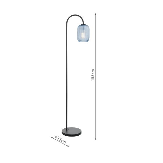 Där Lighting Idra Floor Lamp Satin Black And Blue Ribbed Glass