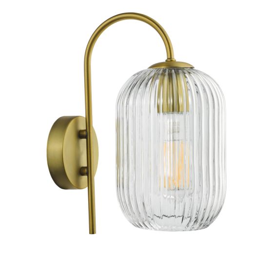 Där Lighting Idra Wall Light Aged Bronze And Champagne Ribbed Glass
