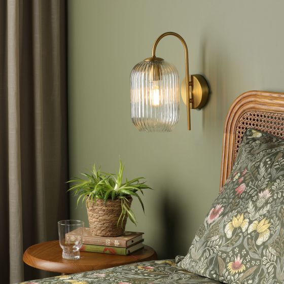 Där Lighting Idra Wall Light Aged Bronze And Champagne Ribbed Glass