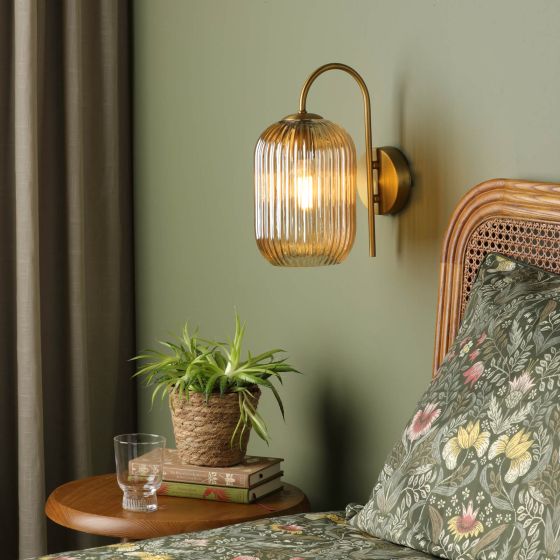 Där Lighting Idra Wall Light Aged Bronze And Champagne Ribbed Glass