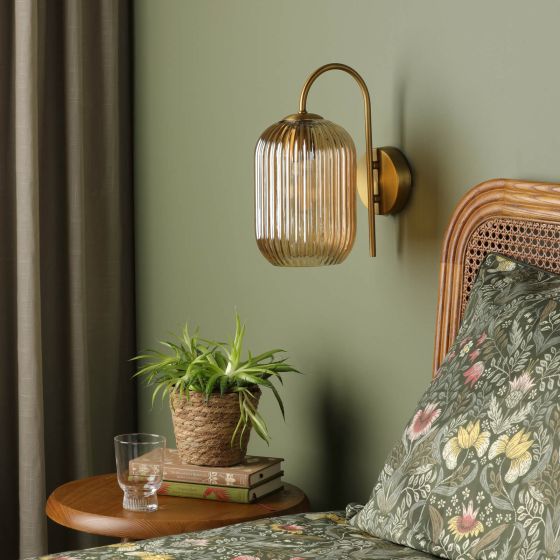 Där Lighting Idra Wall Light Aged Bronze And Champagne Ribbed Glass