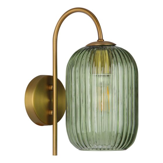 Där Lighting Idra Wall Light Aged Bronze And Green Ribbed Glass