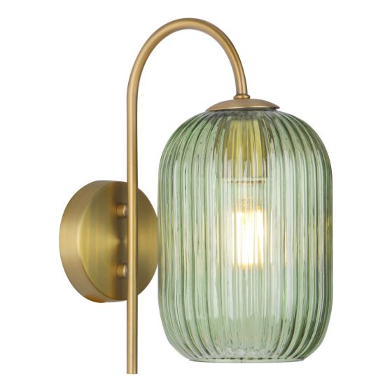 där lighting Idra Wall Light Aged Bronze and Green Ribbed Glass