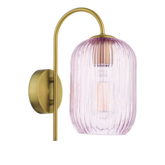 Där Lighting Idra Wall Light Aged Bronze And Pink Ribbed Glass