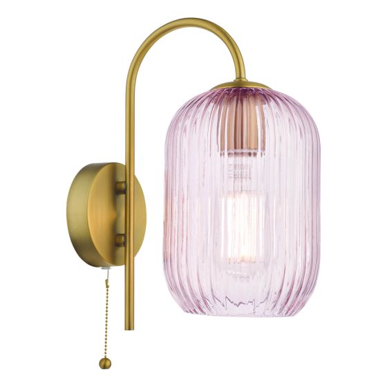 där lighting Idra Wall Light Aged Bronze and Pink Ribbed Glass