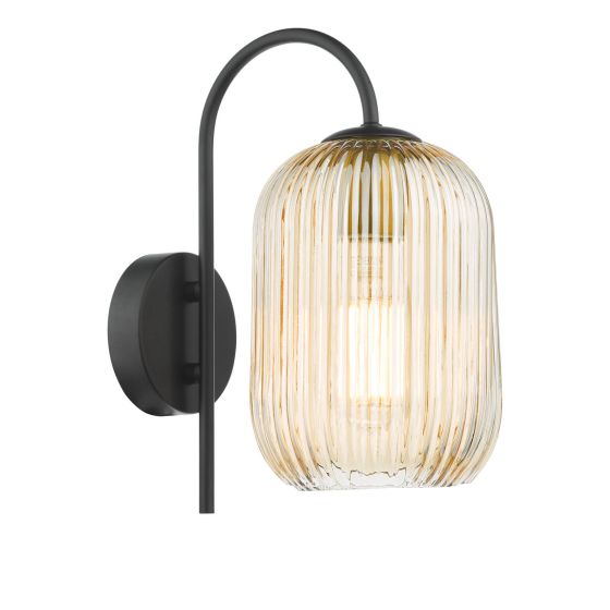 Där Lighting Idra Wall Light Matt Black And Champagne Ribbed Glass
