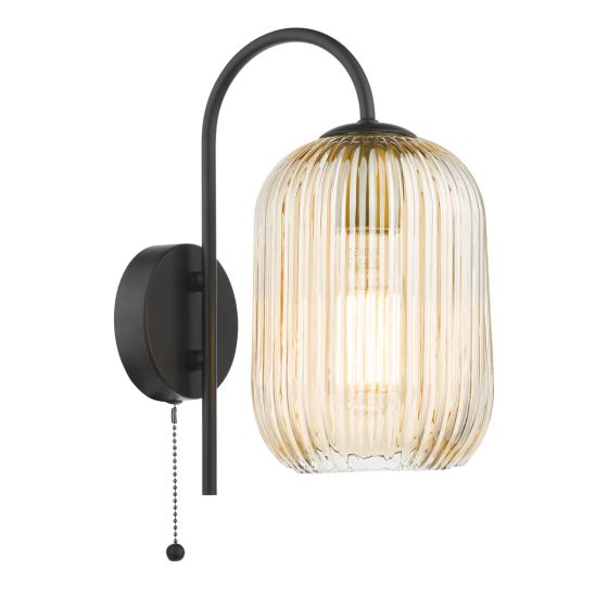 där lighting Idra Wall Light Matt Black and Champagne Ribbed Glass