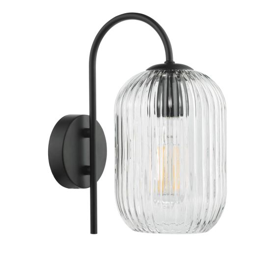 Där Lighting Idra Wall Light Matt Black And Ribbed Glass