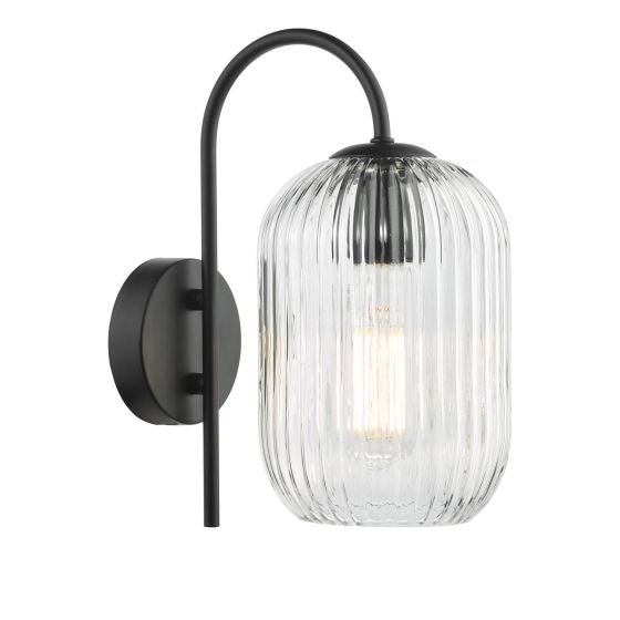 där lighting Idra Wall Light Matt Black and Ribbed Glass
