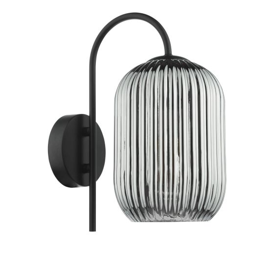 Där Lighting Idra Wall Light Matt Black And Smoked Ribbed Glass