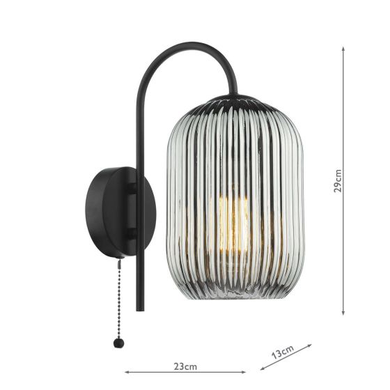 Där Lighting Idra Wall Light Matt Black And Smoked Ribbed Glass