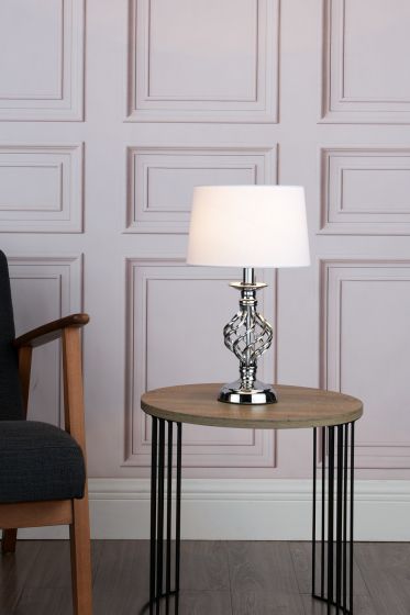 Där Lighting Iffley Touch Table Lamp Polished Chrome Twist Cage Base With Shade - Small