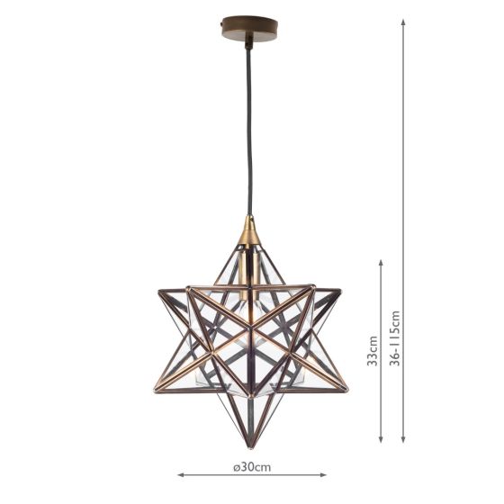 Där Lighting Ilario Small Star Pendant Antique Brass Glass