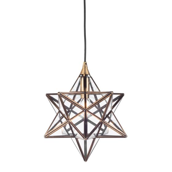 där lighting Ilario Small Star Pendant Antique Brass Glass