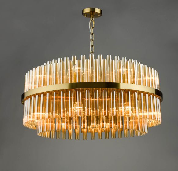 Där Lighting Imani 16 Light Pendant Natural Brass And Champagne Glass