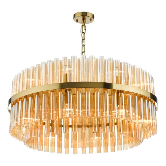 Där Lighting Imani 16 Light Pendant Natural Brass And Champagne Glass