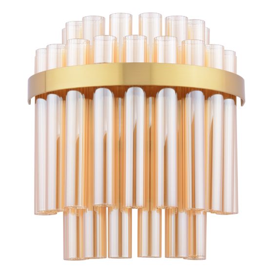 Där Lighting Imani 2 Light Wall Light Natural Brass And Champagne Glass