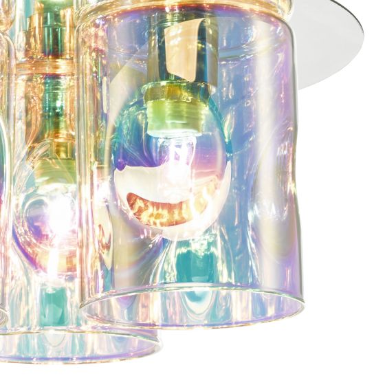 där lighting Inter 3 Light Flush Pol Chrome & Iridised Glass