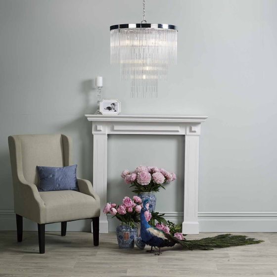 där lighting Isla 7lt Pendant Polished Chrome & Clear Glass Rods