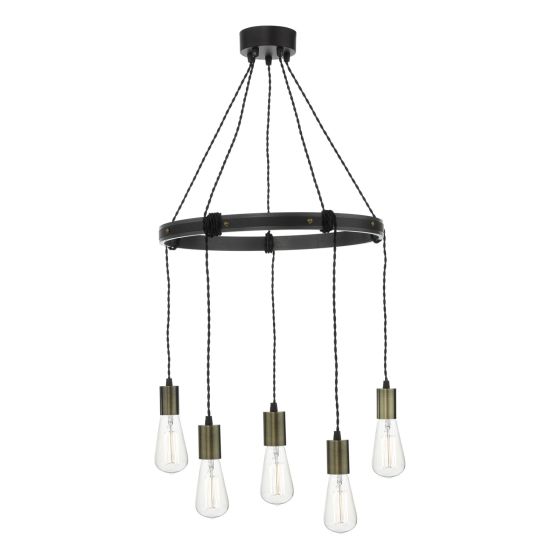 Där Lighting Ivan 5 Light Pendant Rustic Wood Aged Brass Detail