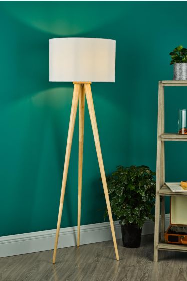 Där Lighting Ivor Tripod Floor Lamp Light Oak With Shade