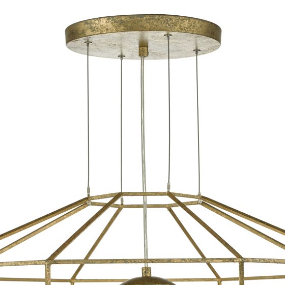 Där Lighting Izmir 1 Light Pendant Hexagonal Old Gold Frame Opal Glass