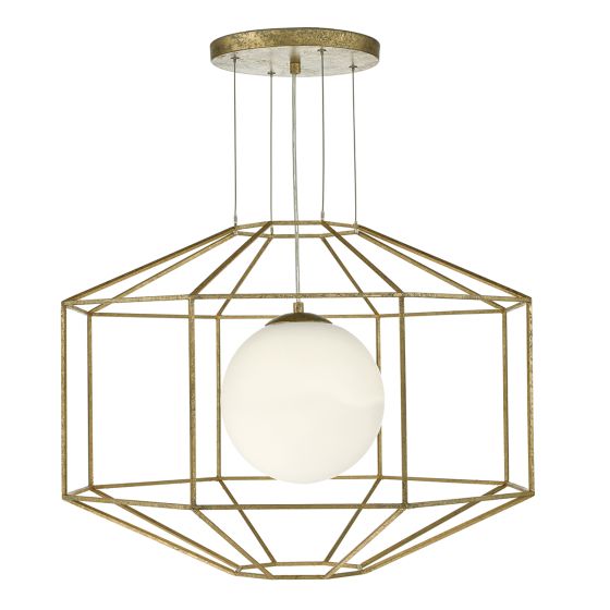 Där Lighting Izmir 1 Light Pendant Hexagonal Old Gold Frame Opal Glass