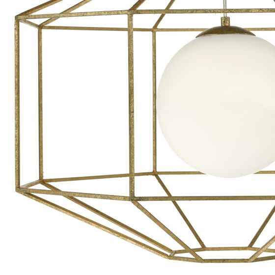 där lighting Izmir 1 Light Pendant Hexagonal Old Gold Frame Opal Glass